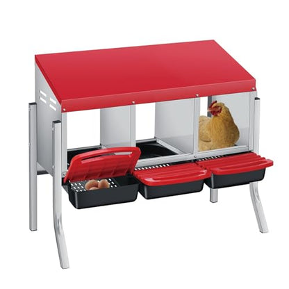 Garvee Nesting Boxes for Chickens - 3 Compartment Metal Stainless Steel Chicken Nesting Boxes with Pull-Out Trays,Hen Roosting & Laying Eggs,Roll Away Design,Easy to Install and Easy to Clean - color: Red, size: 3 Holes with legs