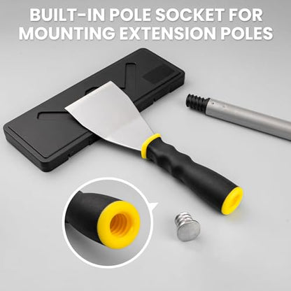 Mister Rui 3" Bent Scraper, Heavy Duty Paint Scraper Tool with Pole Socket Hammer End, Stainless Steel Bent Blade with Anti Slip Rubber Handle, Curved Floor Scraper for Cleaning, Removing, Repairing - color: Yellow