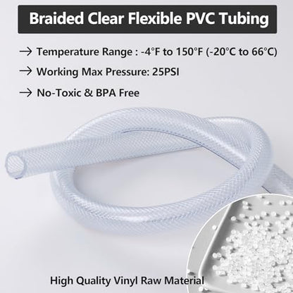 Eoiips 1-1/2” ID PVC Braided Clear Flexible Vinyl Tubing, 1-1/2" ID x 1-13/16" OD Heavy Duty Reinforced Vinyl Hose Tube for Water, Oil & Liquid Transfer, 15FT - size: 1-1/2" ID, style: 15FT