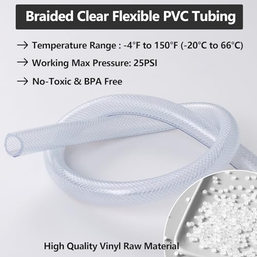 Eoiips 1-1/4” ID PVC Braided Clear Flexible Vinyl Tubing, 1-1/4" ID x 1-5/8" OD Heavy Duty Reinforced Vinyl Hose Tube for Water, Oil & Liquid Transfer, 15FT - size: 1-1/4" ID, style: 15FT