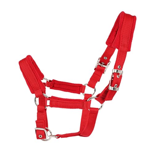 Horse Halter with Wool Lining, Adjustable Halter for Horses Satin Hardware to Prevent Friction, Breakaway Halters for Horses，Fits Pony, Yearling, Draft Horses (Red, M) - color: Red, size: Medium