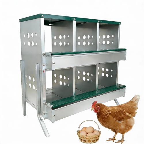 GarveeLife Wall-mountable Roll Away Metal Chicken Nesting Box for Laying Eggs, Rustproof Chicken Laying Boxes for Hens, Ventilated with Perch, Waterproof (Green, 6 Compartments with 6 Fake Eggs) - color: Green, size: 6 Compartments with 6 Fake Eggs