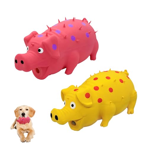 Andiker 2PC Dog Squeaky Toys, 8" Latex Dogs Chew Toy with Oinks Sound Grunting Pig Dog Toy for Dental Biting, Chasing to Kill Boring Time (Pink,Yellow) - color: Pink,Yellow