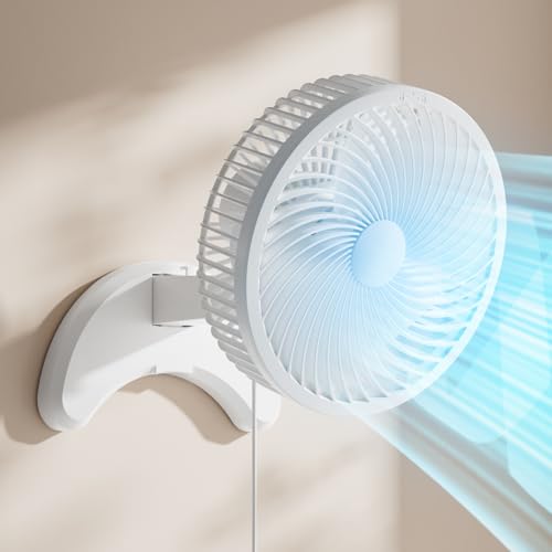 Koonie 8'' Wall Mount Fan, Quiet Small Wall Fan with Timer, 8.2ft Wired Remote, 80° Oscillation, 100° Adjustable, 3 Speeds High Velocity for RV Bedroom Kitchen Office Garage, White - color: White Fan, size: 8in
