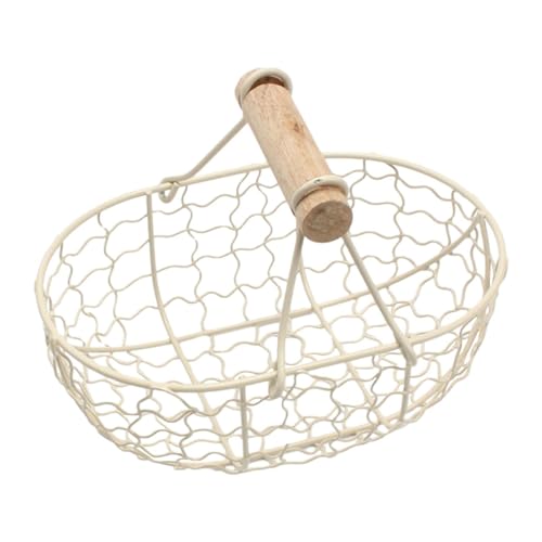 Wire Egg Basket With Handle 18x12cm Metal Egg Collection Basket Vintage Storage Container Holder Fruit Bin - color: Creamy