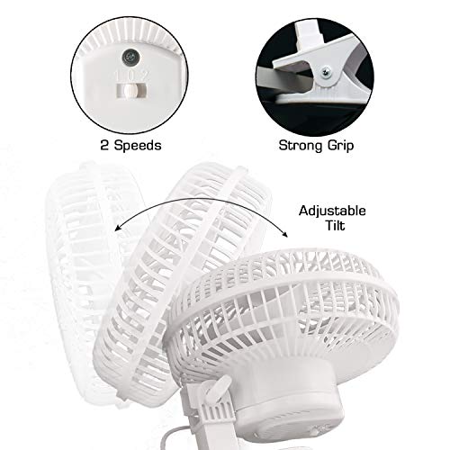 Hurricane Classic 6 Inch Clip Fan, 2 Speed Portable Desk Table Fan with Tilt, White - style: 6" Classic Clip Fan
