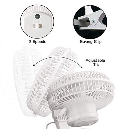 Hurricane Classic 6 Inch Clip Fan, 2 Speed Portable Desk Table Fan with Tilt, White - style: 6" Classic Clip Fan