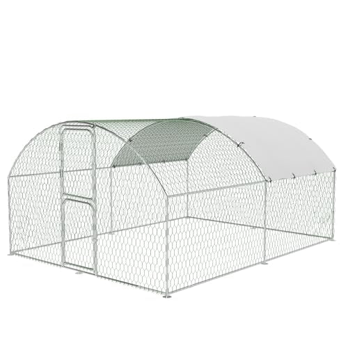 Large Metal Chicken Coop, Walk-in Poultry Cage, Large Chicken Run with Waterproof & Anti-Ultraviolet Cover, Chicken House with Double Lockable Doors for Outdoor 9.8x13.1x6.6Ft - size: 9.8' W x 13.1' D x 6.6' H