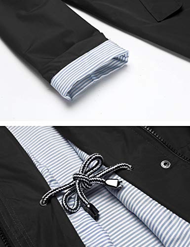 LOMON Raincoat Women Waterproof Long Hooded Trench Coats Lined Windbreaker Travel Jacket S-XXL - color: Black, size: Medium