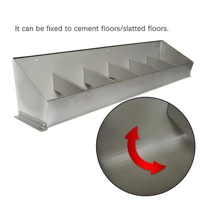 Large Capacity Portable Stainless Steel Hog Trough with Divider - 2-Hole No-Spill Livestock Feeder for Hay & Grain, Ideal for Swine and Chicken Coop,1.5meter/6hole - size: 1.5meter/6hole