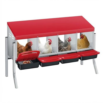 Chicken Nesting Boxes, 4-Hole Wall Mount Roll Away Nest for Easy Cleaning & Egg Collection, Metal Chicken Coop Nest for Hens, for Backyard, Farm, Poultry Coop with Bracket Legs, Red - color: Red
