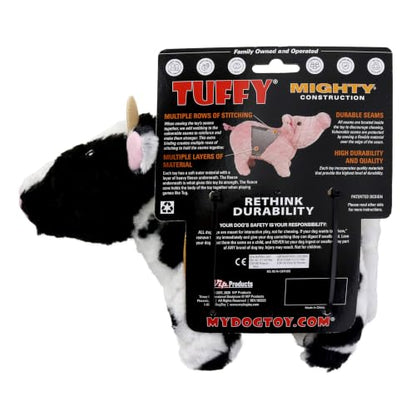 MIGHTY Tuffy Cow Ultra Durable Plush Dog Toy | Multiple Layers & Reinforced Seams , Washable and Floats , Mighty® Construction - color: Large Black White Cow