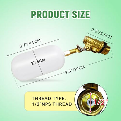 Float Valve 1/2 inch,2Pcs Brass Float Valve with Adjustable Arm Livestock Water Tank Float Valve Switch Shut Off Pool Auto Fill Valve for Livestock Trough Fountain Pool Pond