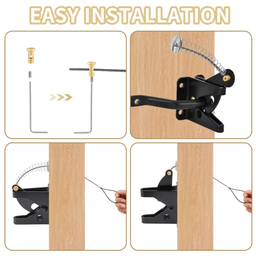 Biaungdo 2 Sets Gate Latch Cable Pull, Black Spring with Adjustable Door Latch Gate Opener for Metal Wooden Fence, Garden