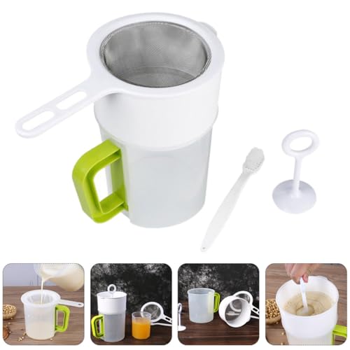 Soy Milk Filter Cup and Juice Mesh Strainer Set 1.5l with Fine Food Strainer Spoon and Cleaning Brush for Homemade Yogurt, Nut Milk, and Juice Filtering in Kitchen