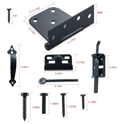 WellMade Heavy Duty Self-Locking Gate Latch Kit for Wooden/Vinyl Fence - 3.5" Spring Gate Hinge, 9" Handle & Thumb Latch, Automatic Locking,Outdoor Gate Hardware