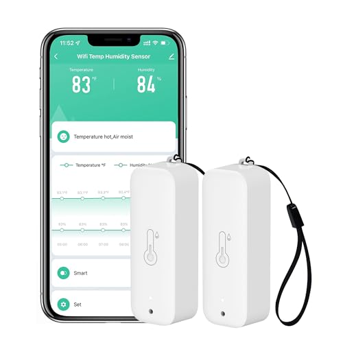 WiFi Hygrometer Thermometer Sensor: Wireless Smart Temperature Humidity Monitor with App Notification Alert, Data Storage Export, Calibration Function, Compatible with Alexa (White-2PCS) - color: White-2PCS