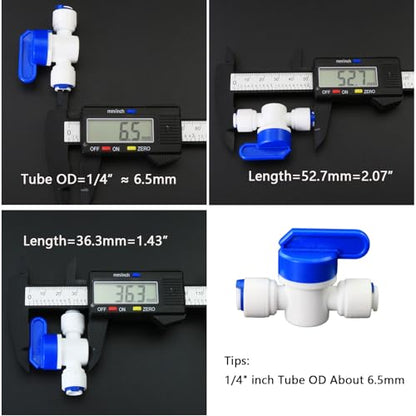 1/4" Push-Fit Fittings Set for RO Water Purifier, 5 Pcs | Globe valve, tee, elbow & straight quick-connect set for reverse osmosis RODI water filters & purification systems. - style: 1/4 inch quick connect straight elbow three-way ball valve collection