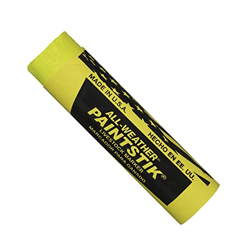 All-Weather Paintstik 61011- Livestock Marker Highly Visible Nontoxic Paint for Marking Animal Skin, Hide, Pelt Wet & Dry Ideal for Cattle Heat Detection Fluorescent Yellow (12 Pk) Made in USA - color: Flourescent Yellow, size: 1" x 4" (Pack of 12)