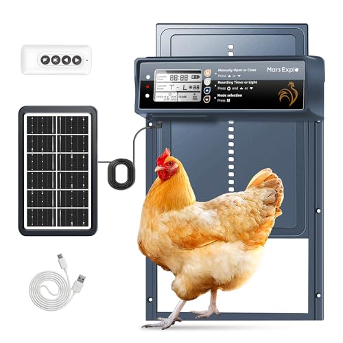 Automatic Chicken Coop Door Solar Powered, LCD Display, Timer & Light Sensor, 20-m Remote Control,Electirc Door,4 Modes, USB Rechargeable Battery, Light Blue - color: Blue