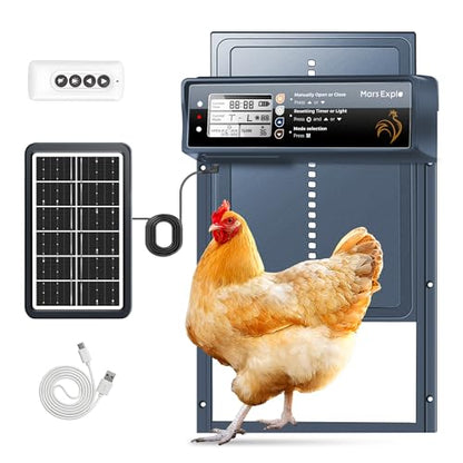 Automatic Chicken Coop Door Solar Powered, LCD Display, Timer & Light Sensor, 20-m Remote Control,Electirc Door,4 Modes, USB Rechargeable Battery, Light Blue - color: Blue