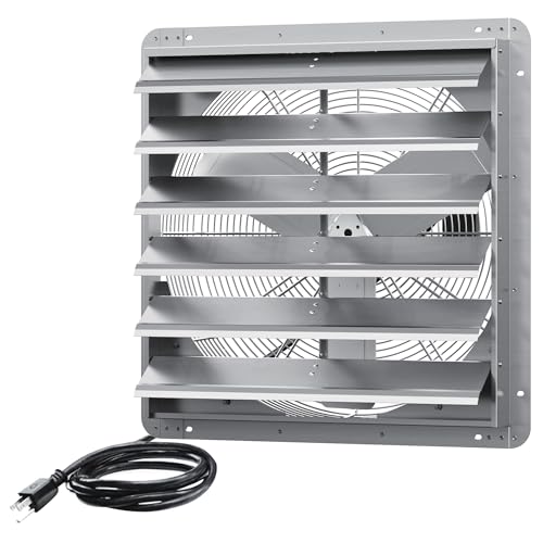 24 Inch Shutter Exhaust Fan, Aluminum Wall Mounted Exhaust Fan, 5280 CFM High Speed Automatic Shutter Attic Fan, Vent Fan For Greenhouse,Shed,Shop,Garage,ETL Listed - size: 24 Inch