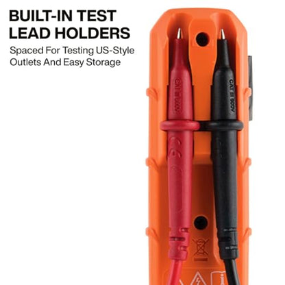 Klein Tools ET45 Digital AC/DC Voltage Tester, 12-240V AC, 32-330V DC, LED Illumination, DC Polarity, Auto Off, CATIII 350V-Class 2-Double Insulation, IP44 Dust & Water Resistant, No Batteries Needed - style: 24/240 V