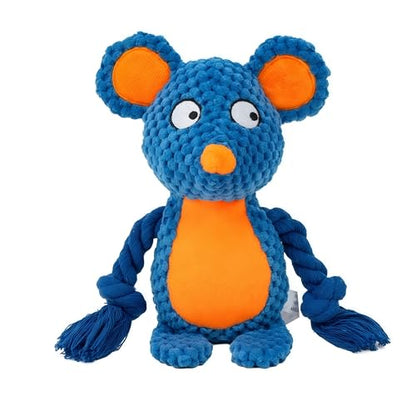 Plush Mouse Dog Toy – Durable Squeaky Toy with Rope Arms for Chewing & Tug of War | Soft Textured Stuffed Animal Toy for Small & Medium Dogs | Interactive & Cute Pet Gift - color: Dark Blue