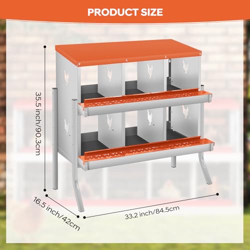 GarveeTech Chicken Nesting Box with Legs, 6 Compartment Metal Hen House, Elevated Design for Cleaner Eggs, Easy Egg Collection & Durable Poultry Nesting Solution - size: Orange-6 Compartments with legs