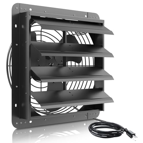 16 Inch Shutter Exhaust Fan, Aluminum Wall Mounted Exhaust Fan with Power Cord,2060 CFM High Speed Automatic Louvered Vent Fan for Greenhouse, Factory,Shop,Garage, ETL Listed - size: 16 inch