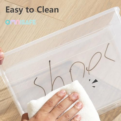 Stackable Plastic Storage Shoebox, BPA-Free Nestable Container with Latching Lid to Organize Shoes, See-Through Box for Home and Office, Multi-Purpose Storage Case, Clear Bins (12 Pack 6 Quart Gray)