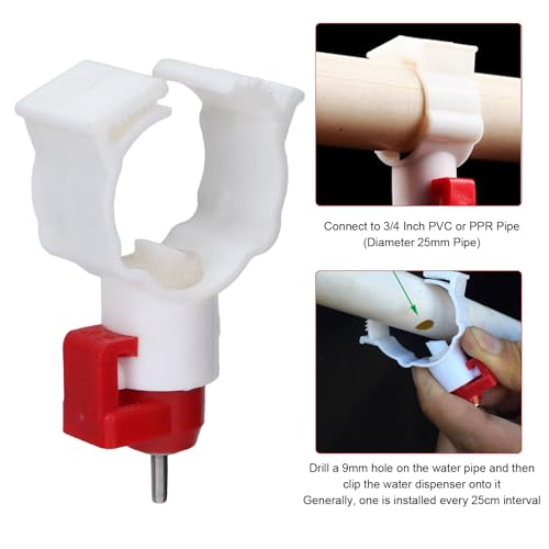 Chicken Waterer Nipples, Durable Steel Ball Valve, Automatic Drinking Spout, Clip 25mm Pipe, Farm Waterer for Chickens, Ducks, Geese, Poultry Drinking System, Farm
