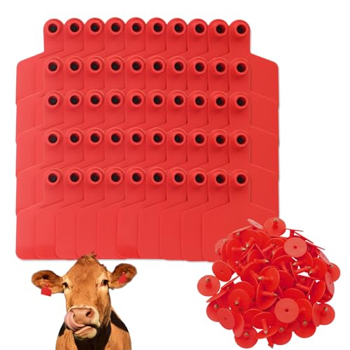 Blank Cattle Ear Tags 100 Pieces TPU Large Livestock Ear Tags Customized Identification Blank Tags for Sheep Cattle Calf Hog (Red) - color: Red