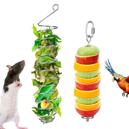 2pcs Rat Enrichment Toys, Premium Stainless Steel Bird Treat Skewer Food Holder Hanging Slow Feeder for Fruits Vegetables Ideal Cage Accessories Mouse & Bird Rodent Foraging Puzzle Toy(Silver)