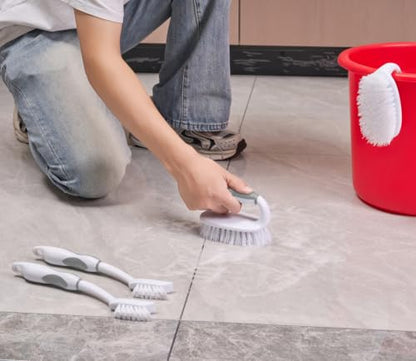 Scrub Brush Set, 4 Pack Deep Cleaning Brush Kit - 2 Scrub Brush, 2 Tile & Grout Brush with Built-in Scraper, Household Commercial Scrubber for Floor, Shower, Pool Wall, Tub (Gray) - color: Gray