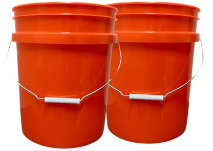 House Naturals 5 Gallon Scarlet Red Plastic Bucket Pail Food Grade BPA Free Made in USA pails with White Air Tight Screw on Lid (Pack of 2) (Scarlet Red Buckets Without lids) - color: Scarlet Red Buckets Without Lids