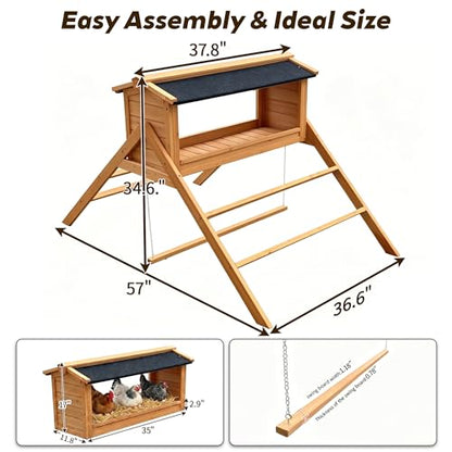 Chicken Perch for Coop, 3 in 1 Design Chicken Nesting Boxes with Roof, Swing and Perches, Wooden Chicken Nesting Boxes for Laying Eggs
