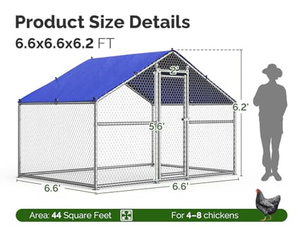 Sino Luban Metal Large Chicken Coop Run for Yard with Waterproof Cover, Chicken Runs for 8 Chickens/Ducks, Chicken Pen Chicken Enclosure Outdoor, Walk-in Poultry Cage (Upgrade Wall Support Brace) - size: 78.7"L x 78.7"W x 74.8"H