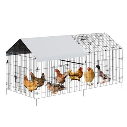 Large Metal Chicken Coop,86" x40x40 Heavy Duty Walk-in Chicken Runs with Waterproof and Anti-Uv Cover,Portable Poultry Cage Hen House Outdoor Backyard Farm Playpen Exercise Pen for Rabbit Duck - size: 86"L x 40"W x 40"H