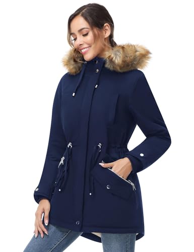 ANOTHER CHOICE Women's Hooded Winter Coat Waterproof Parka Jacket Warm Sherpa FLeece Lined Winter Parka Coat - color: Navy-new, size: Medium