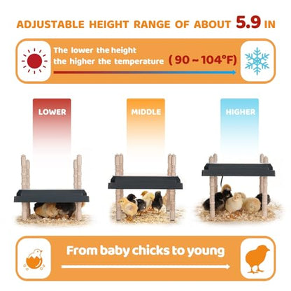 Longhzuo Chicken Brooder Plate for Chicks, Temperature Range 90°F-104°F, Adjustable Heights Chicken Heater, Heat Plate for 15 Chicks (10" X10")