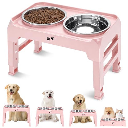COMESOON Elevated Dog Bowls, 4 Height Adjustable Raised Bowl Stand with 2 Thick 50oz Stainless Steel Food Bowls Non-Slip Feeder Adjusts to 3.7'', 9.2'', 10.75'', 12.36'' Pink - color: Pink, size: 8" for Medium Dogs