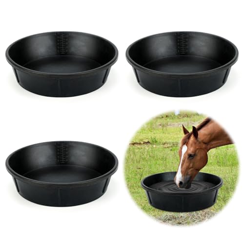 3Pcs Heavy Duty Rubber Feeder Pan, 12Q/3Gal Horses Feed Pan, Large Feed Bucket for Animal Feeding, Livestock Water Bowl Chicken Dust Bath Tub for Horse Goat Pig Dog Farm Livestock Poultry - color: Black-3 Pcs, size: 3Gal(12Q)