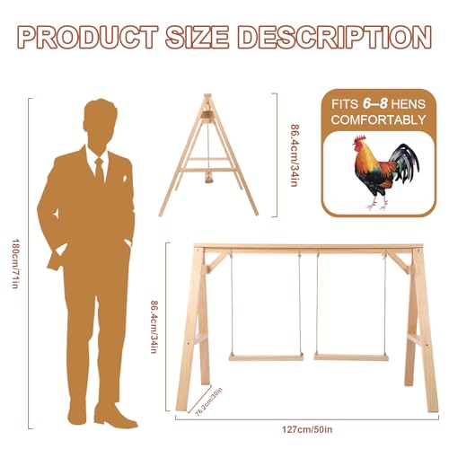 Pine Wood Chicken Roosting Bars with 2 Swings for 6–8 Chickens | Natural Perching Comfort; Active Play Enrichment; Weather-Resistant Construction; Coop-Friendly Design