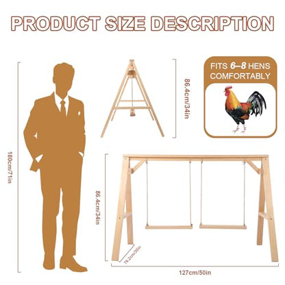 Pine Wood Chicken Roosting Bars with 2 Swings for 6–8 Chickens | Natural Perching Comfort; Active Play Enrichment; Weather-Resistant Construction; Coop-Friendly Design