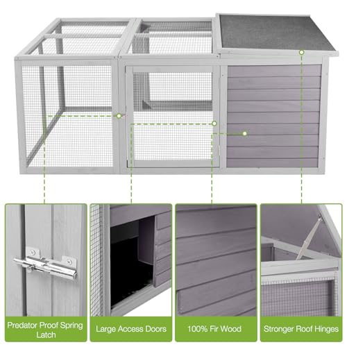 Chicken Coop Rabbit Hutch with Run for Ducks and Guinea Pigs,Wooden Outdoor Bunny Cage with PVC Layer