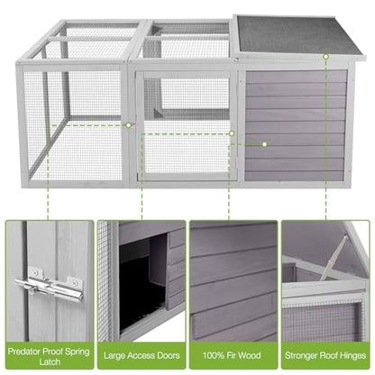 Chicken Coop Rabbit Hutch with Run for Ducks and Guinea Pigs,Wooden Outdoor Bunny Cage with PVC Layer