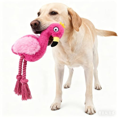Plush Flamingo Dog Toy with Rope Legs, Pink, Interactive Squeaky Chew Toy for Small, Medium Dogs, Tug-of-War Play - color: Pink Flamingo