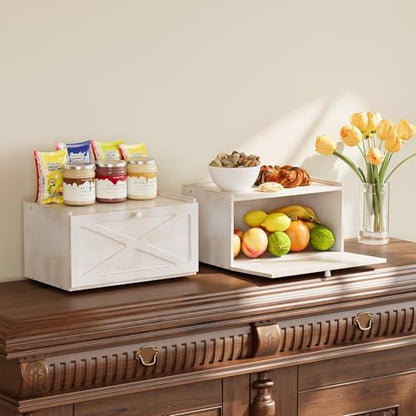 Trironsun Bamboo Bread Box for Kitchen Counter Farmhouse Bread Storage Container Large Capacity Bread Storage Bin Bread Holder (Antique White) - color: Antique White