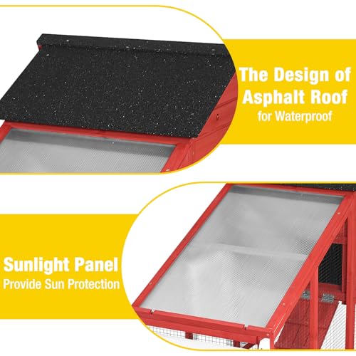 Aivituvin Chicken Coop for 2-4 Chickens with Wheels Outdoor Chicken House Mobile Large Poultry Cage Pull Out Tray No Leakage - color: Red
